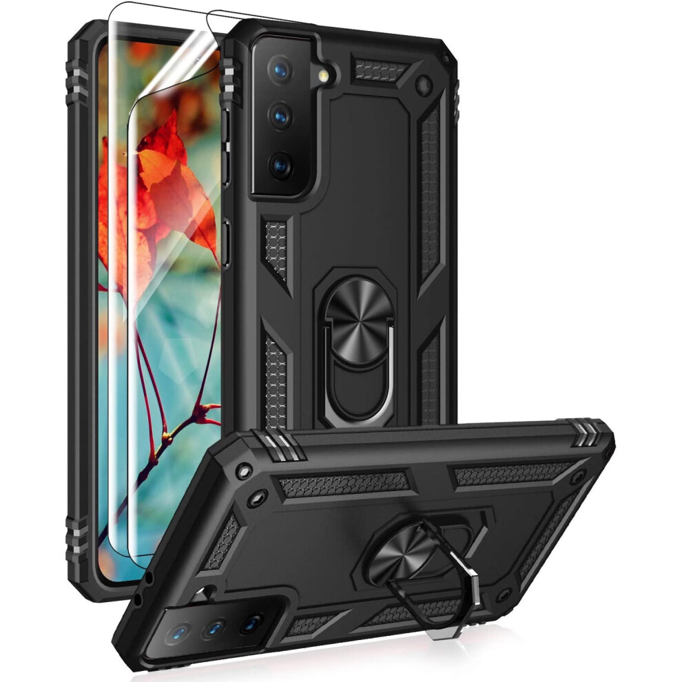 Compatible With Samsung Galaxy S21 5G Case: Hd Screen Protectors, Military-Grade Metal Ring Holder, Kickstand, 15Ft Drop Tested 9028731920597