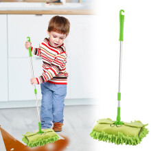 Mini mop z mikrovlákna pre deti – roztomilý kreslený plochý mop na prach, odnímateľný, otočný o 360, predlžovacia rukoväť, hračka na