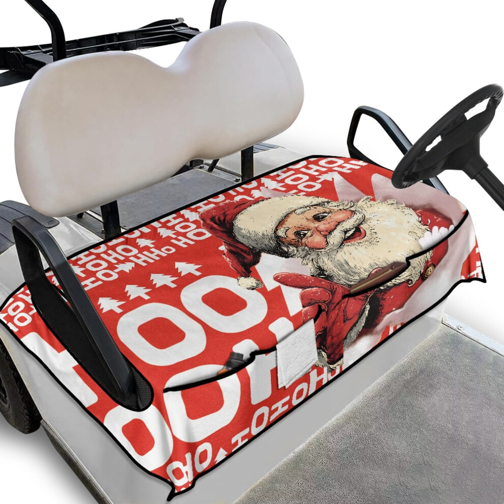 Christmas Golf Cart Seat Cover For Front Seats, Santa Claus Design With Pockets, Ho Ho Ho Towel, Compatible With Club Car 9028731920887