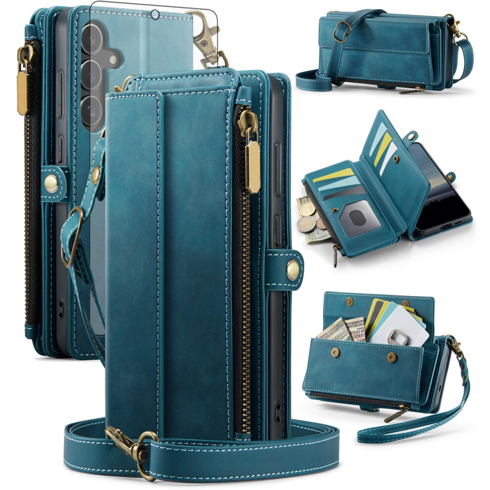 Zipper Wallet Case With Rfid Blocking, Magnetic Flip Lock And Crossbody Strap For Samsung Galaxy S24 S25 9771547595137