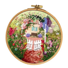 Floral House - Embroidery Starter with Pattern Including Embroidery Cloth, Threads, and Hoop for Beginners E005