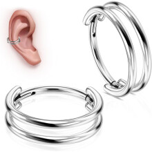 G23 Titanium Conch Piercing Set: 16G 8/10/12mm Double/Triple Hoop Nose, Septum, Helix, Cartilage, Conch Earrings – Hypoallergenic, Hinged, Clicker
