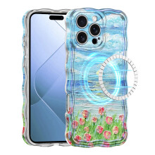 MagSafe Case Retro Flower Oil Painting Slim TPU Protective Cover Sunset Tulips for iPhone 16 Pro Max