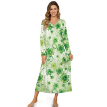 Langermet nattkjole for kvinner, myk nattskjorte med knapper foran – Shamrock Green, S | Kompatibel med St. Patricks Day