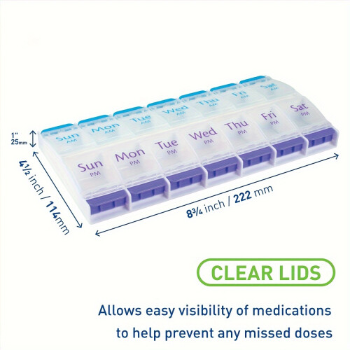 Portable Pill Boxes 7 Day Push Button Pill Organizer Case AM PM Compartments Easy Open Dispensers 1