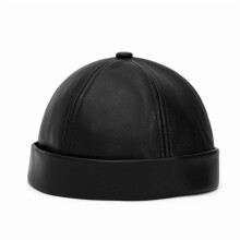 Men Retro Faux Leather Skull Beanie Hat Traditional Round Brimless Skullcap