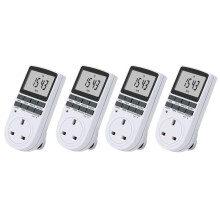 4X Uk Plug Digital Timer Plug Socket, Electrical Programmable Plug in Timer for Light, B and More,13A/2900W Max