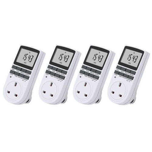 4X Uk Plug Digital Timer Plug Socket, Electrical Programmable Plug in Timer  for Light, B and More,13A/2900W Max