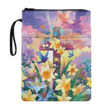 Floral Cross Pattern Design Polyester Book Sleeve Protector for Readers - Book Lovers Gifts for Bible Handle, 8.66 x 11.42