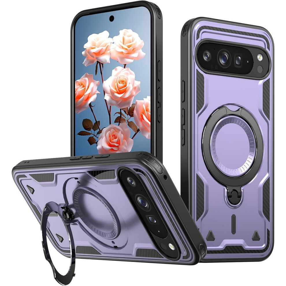 Magnetic Case For Google Pixel 9A With Rotatable Ring Holder, Compatible With Magsafe, Military Shockproof Kickstand 9028731922300
