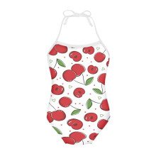 Röd körsbärsfärgad barnbaddräkt, hudvänlig, snördräkt, mjuk bikini, baddräkt för barn, strand, monokini, storlek 1-2 år