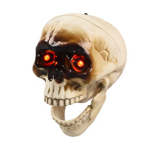 Lighted Halloween Skull Statue with Sound-Activated Red Eyes & Shaking Mouth – Indoor/Outdoor Wall-Mounted Horror Decor, Compatible with Standard