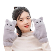 Women Winter Flip Gloves Convertible Mittens Thick Cat Plush Half Finger Gloves with Cover Flip Half Finger Gloves