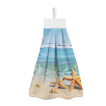 Starfish Hanging Hand Towels Set of 2 – Decorative Seaside Kitchen & Bathroom Towels with Loops, Compatible with Farmhouse & Travel