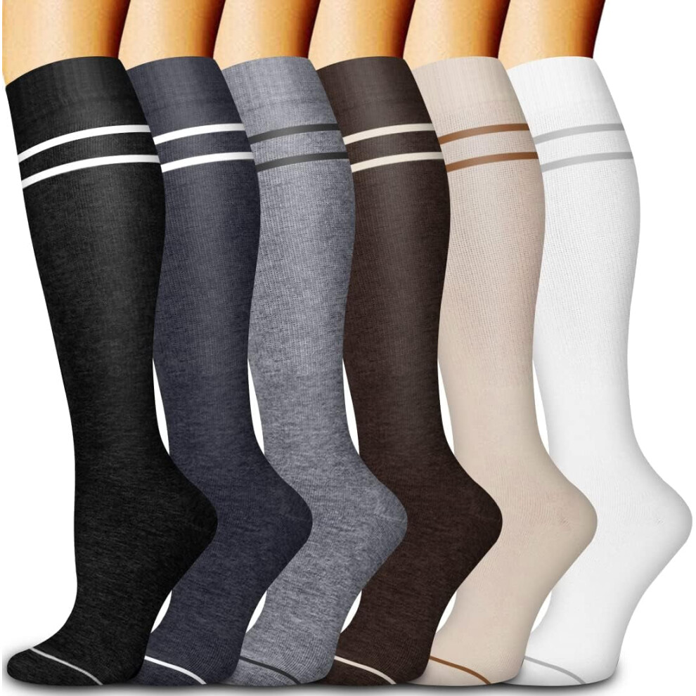 6 Pack Compression Socks for Women and Men Circulation Sport Compression Knee High Socks for Running,Nursing,Athletic