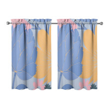 Vintage Blue Yellow Block Flower Tier Curtains 28x39 Inch 2