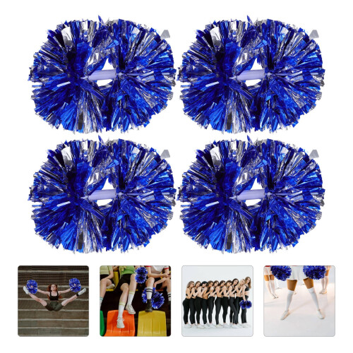 4 Pcs Blue Cheerleading Pom Poms, PET, Lightweight