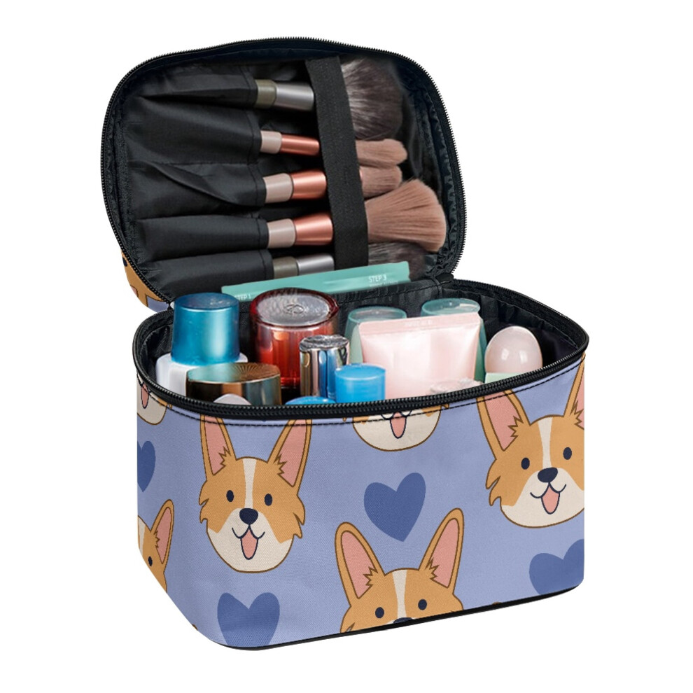 Heart-Shaped Corgi Pattern Multi-Purpose Cosmetic Toiletry Bag Multifunction Large Makeup Organizer Zipper Gifts for Mom