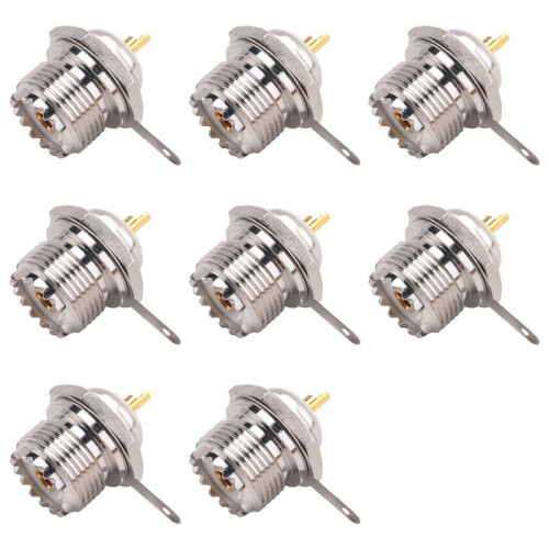 8X UHF Hembra SO239 Jack Bulkhead Solder Panel Mount RF Straight Connector, Plateado