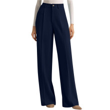 Dames Pantalon met Wijde Pijpen, Zakelijke Casual Stijl, Zwierige Palazzo Broek, Hoge Taille Marineblauw XXL