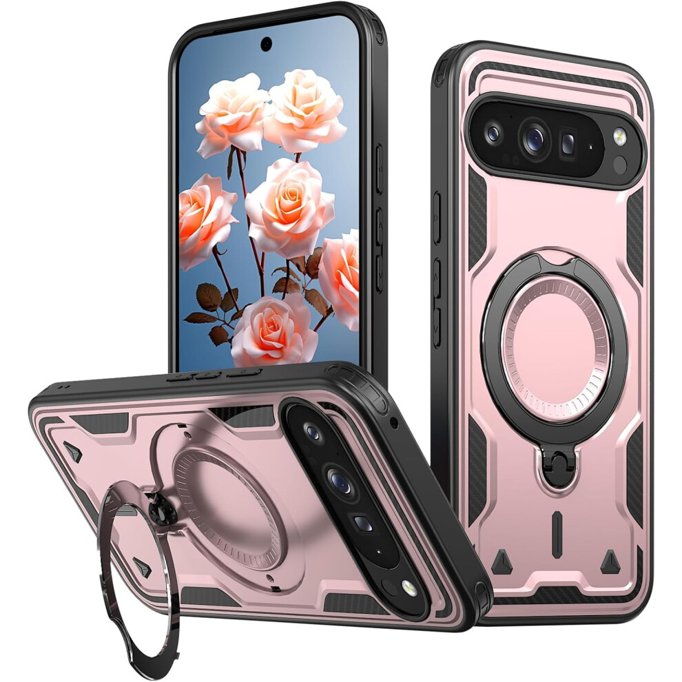 Magnetic Case For Google Pixel 9A With Rotatable Ring Holder, Compatible With Magsafe, Military Shockproof Kickstand 9028731924809