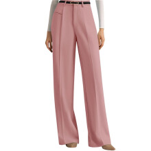 Dames Pantalon met Wijde Pijpen, Zakelijke Casual Stijl, Zwierige Palazzo Broek, Hoge Taille Roze XXL