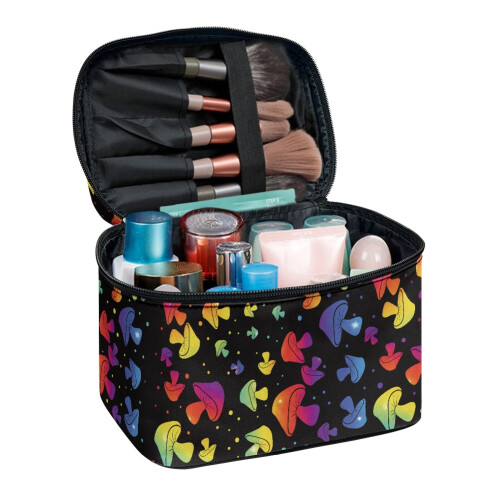 Mushroom Pattern Portable Makeup Organizer with Brush