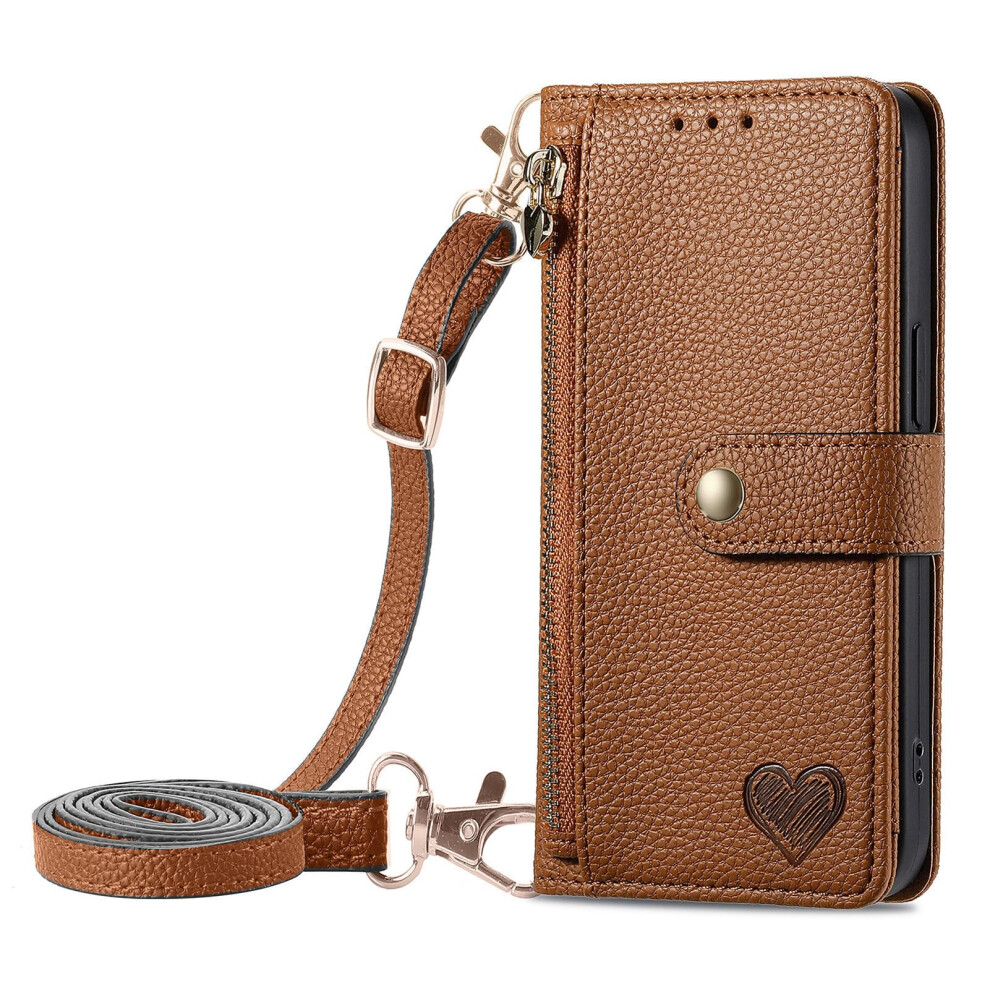 Leather Wallet Case For Samsung Galaxy S24 Fe, Rfid Blocking With Card Holder And Crossbody Chain Brown 9092120218954