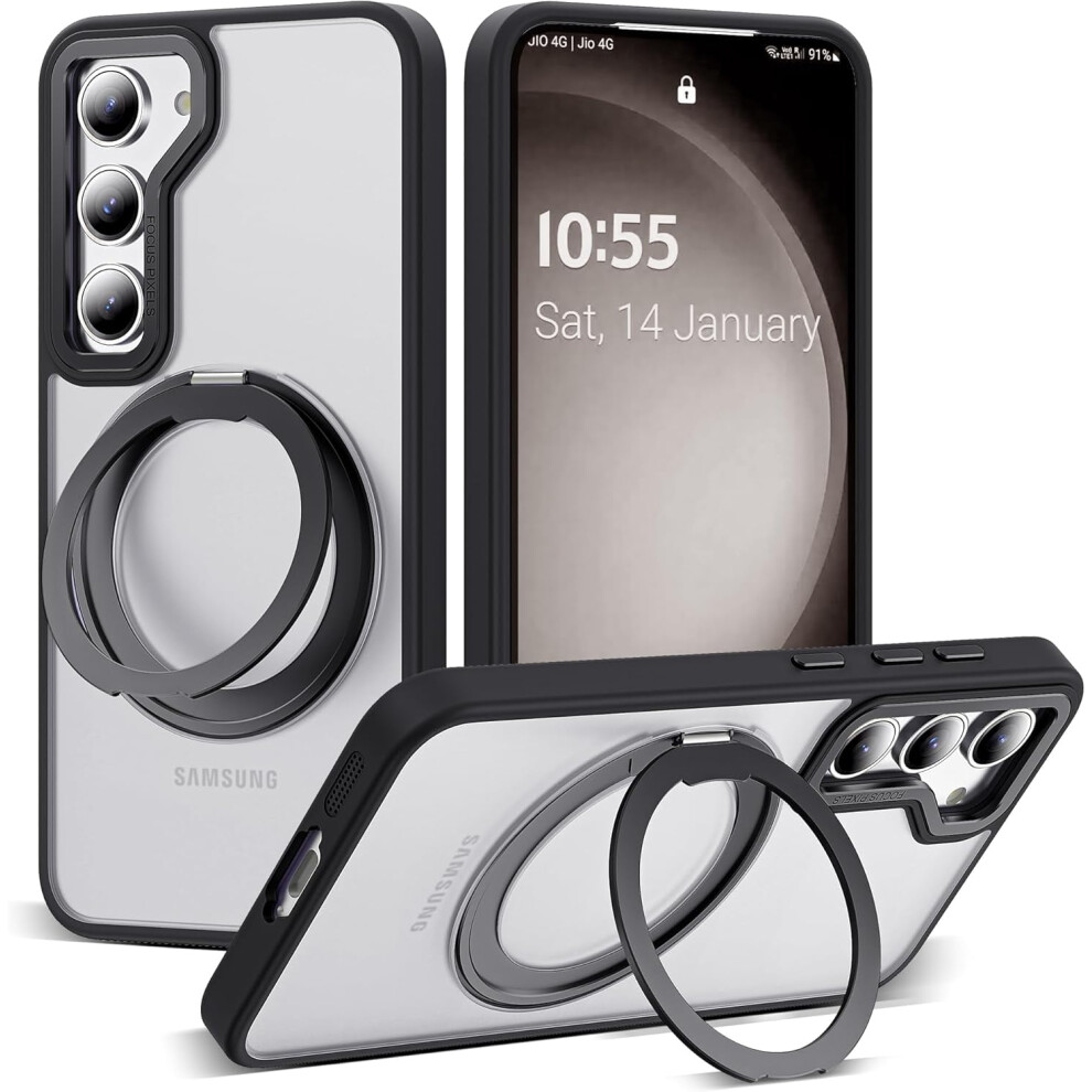 Samsung Galaxy S23 Plus Case With 360 Rotatable Magnetic Ring Stand, Magsafe-Compatible, Military-Grade Translucent Protection, Black 9479868060357