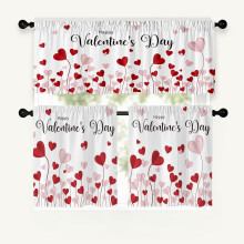 Valentine's Kitchen Curtains, 24" Love Pattern Red Heart Curtains, Set of 3 (54"x24"), Compatible with Valentine's Day Decor