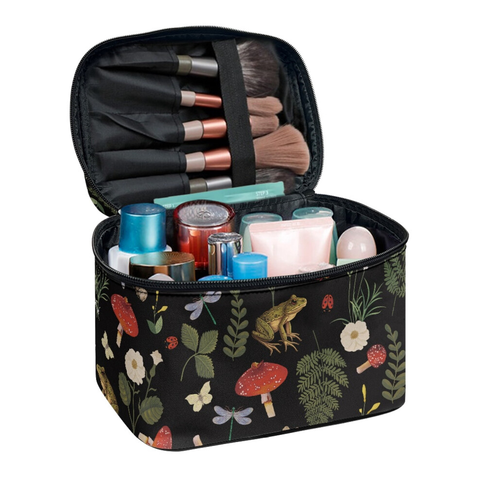 Multifunctional Large Capacity Makeup Bag with Brush Slots, Slip-in Pockets & Protectors â Compatible with Forest Mushroom Frog