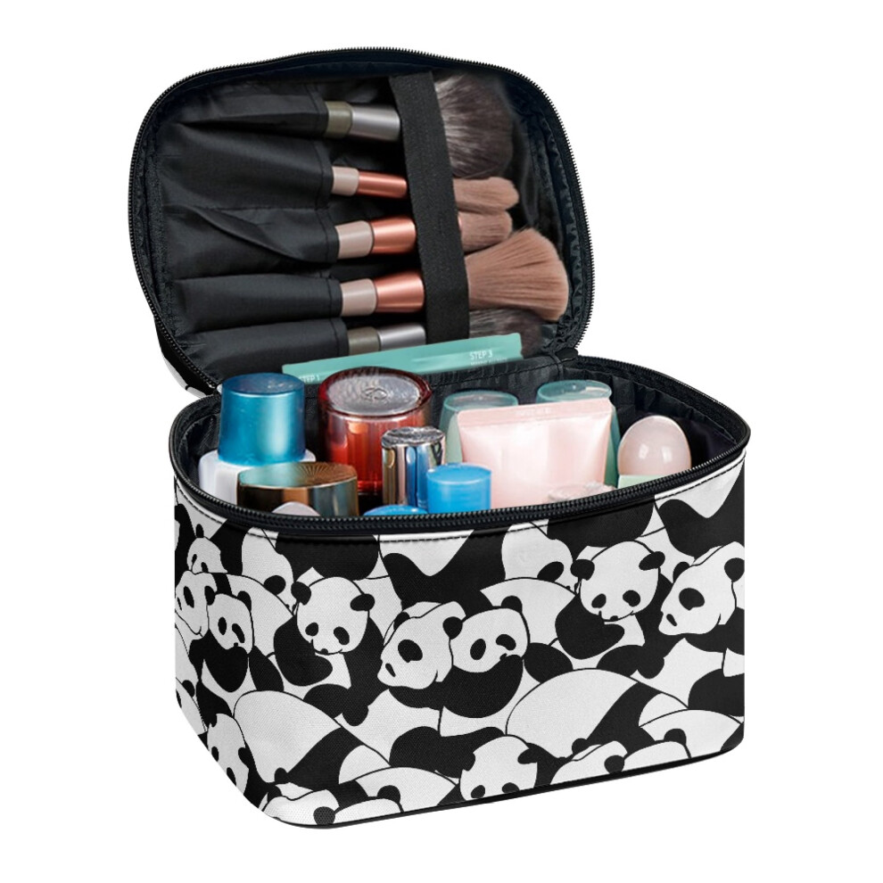 Panda Print Makeup Organizer Bag with Brush Slots â Portable & Multi-Function, Compatible with All Brushes