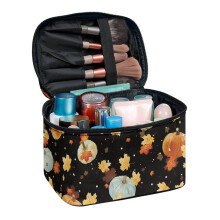 Makeup Bag Maple Leaf Pattern Small Double-Zip Travel