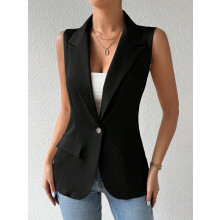Women's Sleeveless Vest Blazer, Casual Open Front Work Office Top, S