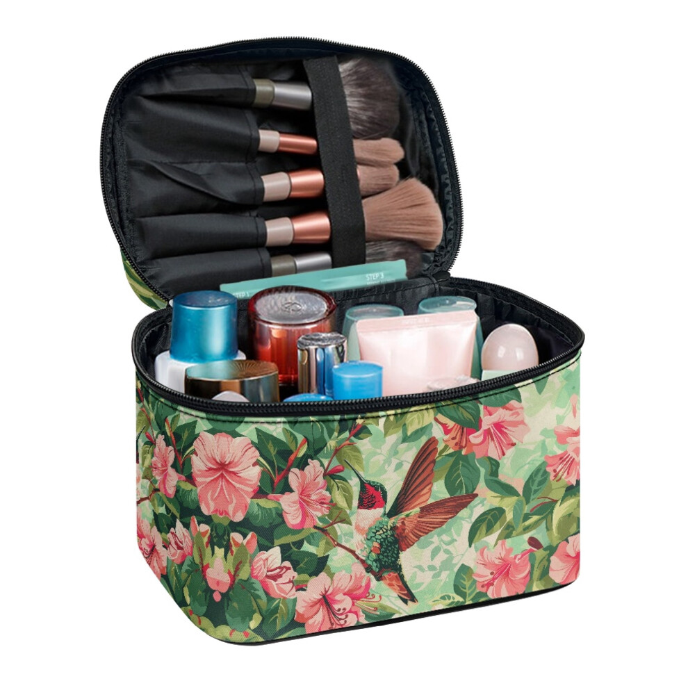 Flower Hummingbird Travel Cosmetic Bags Travel Cosmetic Toiletry Bags Practical Wide Open Portable Pouch Girlfriend