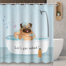 Blingpainting Dusjforheng med fransk bulldog, tegneseriehund som bader i badekaret, vanntett stoff dekorativt med 12 kroker