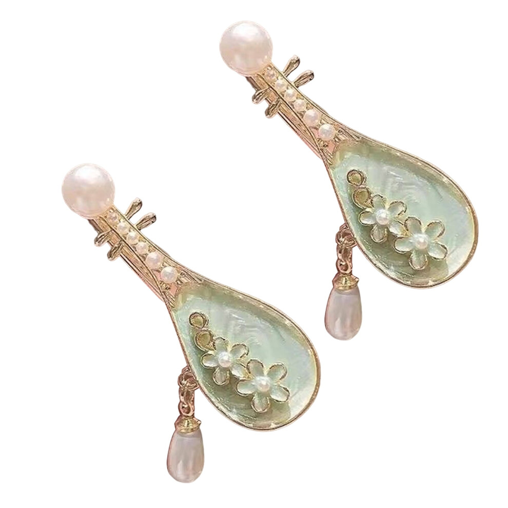 Xinwanna 2Pcs Pipa Shape Hair Clips Chinese Style Floral Pattern Faux Pearls Decor Hairpins Festival Cosplay Hair Accessories (Type A)