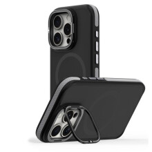 Magnetic Case for iPhone 16 Plus with Lens Stand, Wireless Charging Support, Slim Gray Protective Cover