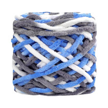 Chunky Knitting Wool Yarn 100g – Soft Coarse Yarn for Crochet, Plush Balls, Bags, Sweaters, Hats, Blankets, Scarves – Blue/White/Grey