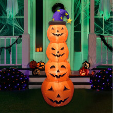 8ft Inflatable Stacked Pumpkins with Witch Hat & LEDs – Halloween Decor for Indoor/Outdoor, Yard, Garden – Compatible with standard air pumps