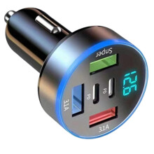 2 PD ports and 3 USB Port Car Charger With Digital For Phone Replacement