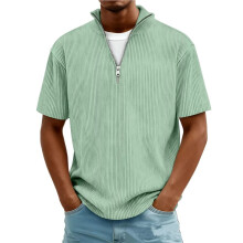 Heren Shirts met Kwartrits, Gebreide, Getextureerde, Casual Shirts met Korte Mouwen, Golfshirts Groen L