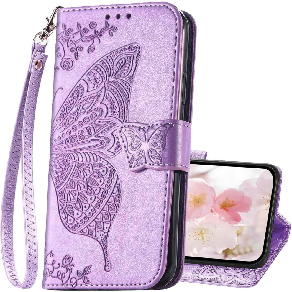 Compatible With Iphone 16 Wallet Case For Women Â Butterfly-Embossed Pu Leather Flip Folio With Stand & Card Slots (Lavender, 6.1") Purple 9479868062924