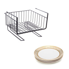 HEMOTON Kitchen Under Cabinets Shelf Compartment Basket Storage Rack Wardrobe Storage Cabinet Rack Towel Holder(Black)