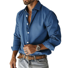 Herenoverhemden met Knoopsluiting, Linnen, Lange Mouwen, Casual Tops voor op Het Strand Blauw XXL