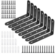 8Pcs Heavy Duty Black Steel L-Brackets 5"x3", Decorative Corner Braces for Wooden Shelves Wall Mounting with Screws – Compatible with Standard