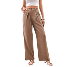 Dames Pantalon met Wijde Pijpen, Hoge Taille, Zakelijke Casual Broek, Palazzo Broek met Knoopsluiting Kaki L