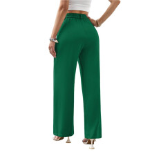 Dames Pantalon met Wijde Pijpen, Hoge Taille, Zakelijke Casual Broek, Palazzo Broek met Knoopsluiting Groen M