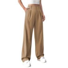 Dames Werkbroek met Hoge Taille, Zakelijke Casual Outfit, Kantoorbroek met Zakken Kaki M