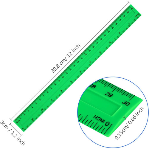 Régua transparente de plástico de 30 cm (12 polegadas), com medidas métricas e imperiais, em cores sortidas e com design vibrante, conjunto com 4